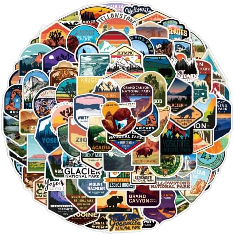 100 Pieces National Park Waterproof Vinyl Travel Sticker Decals, Outdoor Adventure Hiking Nature Camping Wilderness Stickers for Water Bottle Laptop Car Bumper Luggage Phone Case Bike (Park Theme)