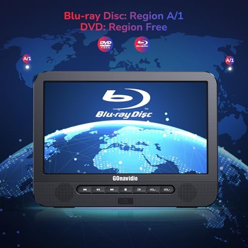 10.1'' Portable Blu Ray Player for Car with Rechargeable Battery, Dual Screen Blu Ray DVD Player Support 1080P Video, Dolby Audio, HDMI Out, Sync Screen, Last Memory, Region Free, USB/SD