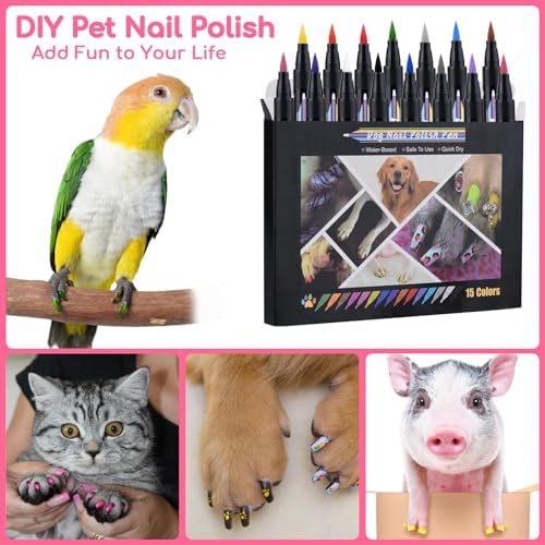 15 Colors Dog Nail Polish Pens Quick Dry, Pet Nail Polish Set for Dogs DIY Dogs Puppy Nails, Dog Safe Nail Polish Non Toxic, Odorless, Easy to Apply