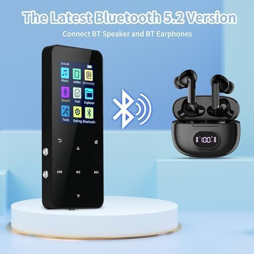 144GB MP3 Player - Music Player with Bluetooth 5.2 HiFi Sound Shuffle Single Loop FM Radio Built-in HD Speaker Voice Recorder Mini Design Ideal for Sport