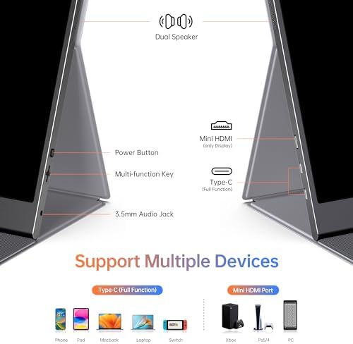 15.6inch Portable Monitor,1080P USB-C HDMI Second External Monitor for Laptop,PC,Mac Phone,PS,Xbox,Swich,IPS Ultra-Thin Zero Frame Gaming Monitor/Premium Smart Cover