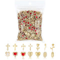128Pcs Gold Nail Charms Set with Gold Nail Gems, Gold Rose, Hearts, Gold Cross Nail Charms and Virgin Mary Nail Charms - Y2K 3D Chrome Nail Charma Decorations