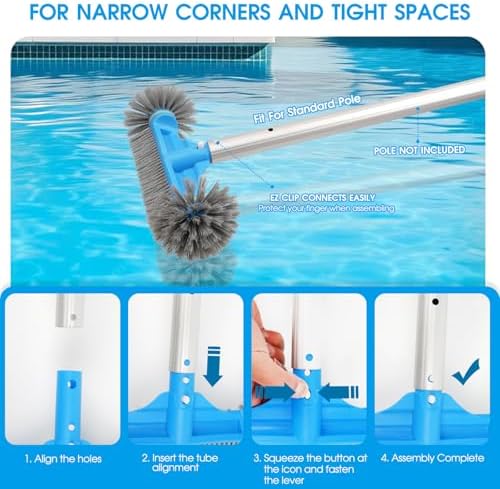 12.5'' Round End Pool Brush Head - Cleaning Wall & Tiles & Steps, Sturdy Nylon Bristles, Scrub Brush for Inground/Above Ground Pool, Spa, Hot Tub, No Pole