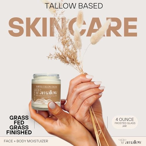 100% Grass Fed Beef Tallow for Skin Care - Face + Body - Whipped Moisturizer - Natural Lotion, 4 FL. oz. (Vanilla Latte)