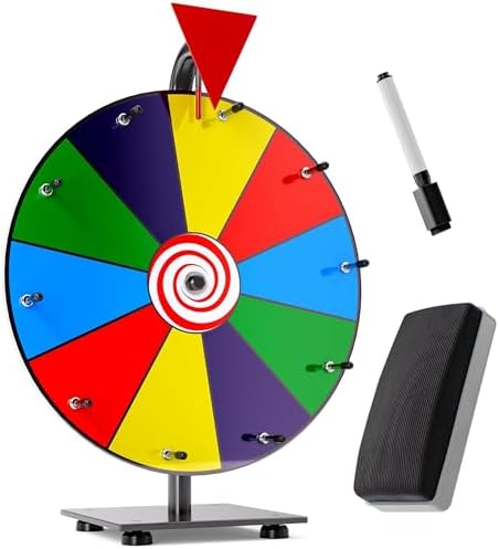 12 Inch Heavy Duty Spinning Prize Wheel - 10 Slots Color Tabletop Roulette Spinner of Fortune Spin The with Dry Erase Marker and Eraser Win Game for Trade Show, Carnival
