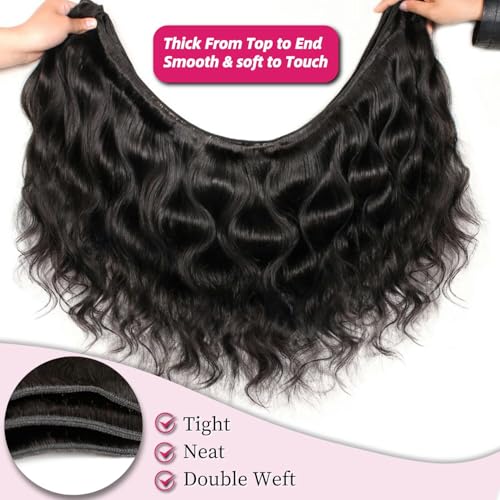 12A Human Hair Bundles 18 20 22 24 Inch Body Wave Bundles Human Hair 100% Unprocessed Brazilian Virgin Weave Bundles 4 Bundles Real Natural Black Wavy Human Hair Extensions 1B Bundles for Women