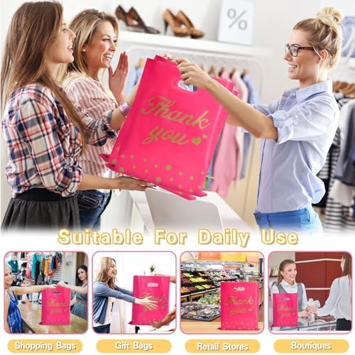 12x15In 100 Pcs Thank You Bags Shopping Bags for Small Business, 2.36Mil Extra Thick Gifts Bag, Plastic Merchandise Bags with Handle for Stores Boutique Clothes, Pink