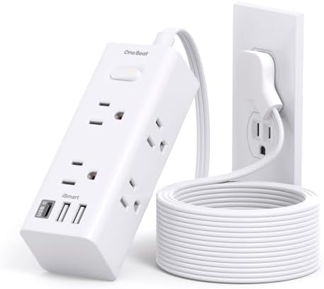 10Ft Extension Cord with Multiple Outlets, Flat Plug Power Strip Surge Protector with 10 Ft Long Cord, 6 Outlet 3 USB Ports (1 USB C), Multi Outlet Wall Plug for Travel, College, Dorm Room Essentials