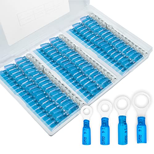 120 PCS Heat Shrink Wire Connectors, 14 16 AWG Ring Terminals, 14 16 Gauge Automotive Marine Ring Connectors by Housun