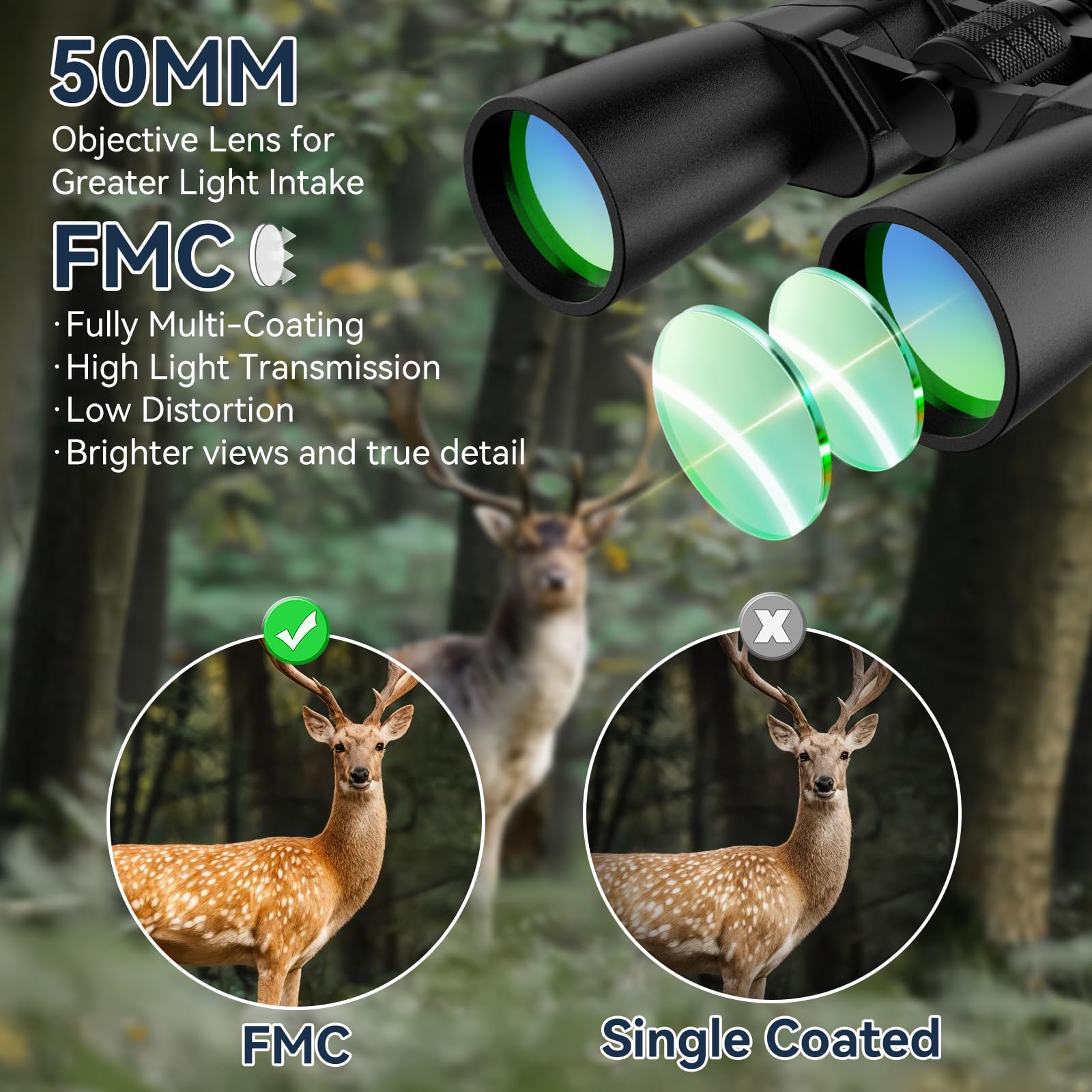 10-30X50 High Powered Zoom Binoculars for Adults - Professional Military HD Binoculars with BAK4 Prism/FMC Lens/Large View/Waterpoof/Low Light Night Vision for Bird Watching, Hunting, Outdoor, Hiking