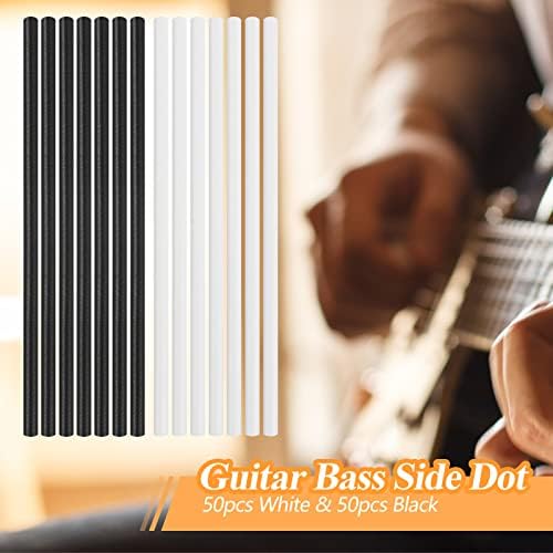 100 Pcs 50 x 2 mm Guitar Fingerboard Side Marker Fingerboard Side Dot with 2 mm Diameter Drill Bit Tools and a Box Music Instrument Inlay Dots Bass Guitar Kit Performance Accessory for Beginners