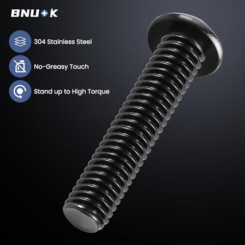 1/4-20 x 7/8 Inch Button Head Socket Cap Bolts Screws,304 Stainless Steel 18-8,Fully Threaded,Black Zinc Plated,with Hex Spanner(50Pcs)