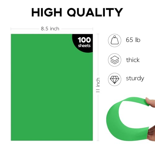 100 Sheets Green Cardstock 8.5 x 11, Goefun 65lb Green Construction Paper 8.5 x 11 for Christmas Cards Making, Invitations and Craft