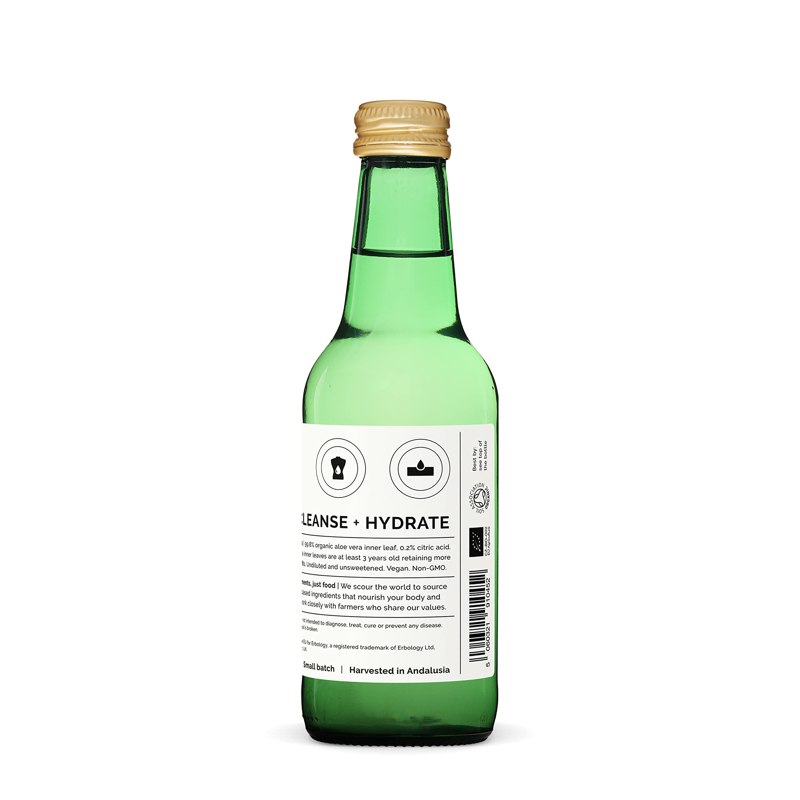 100% Organic Aloe Vera Juice 8.5 fl oz - Supports Immunity & Gut Health - Straight from Farm in Spain - Undiluted - No Added Sugar or Artificial Preservatives - Non-GMO - Recyclable Glass Bottle