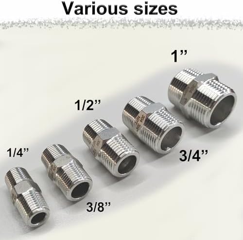1" Male x 1" Male Hex Nipple Pipe Fittings, 304 Stainless Steel 1 inch NPT Male Threaded Pipe Adapter Fittings Equal Nipples Connectors, Male Straight Connector Pipe Fitting (1“, 2pcs)
