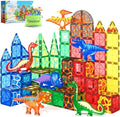 102PCS Dinosaur Toys Magnetic Tiles with 8 Dinosaurs - Jurassic Scenes Dinosaur World Adventure Set, Magnetic Blocks Kids Toys for Boys & Girls Ages 3+, Sensory Toddler Toys Creative Kids Games Gifts