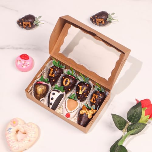 100pcs 7x4.3x2 Inches White Cookies Boxes Chocolate Covered Strawberries Boxes Macaron Boxes Bakery Boxes with Window Treat Boxes Chocolate Truffle Boxes Charcuterie Boxes for Christmas