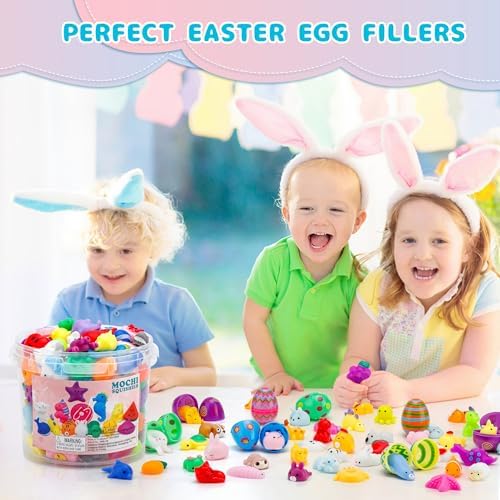 100Pcs Party Favors for Kids 4-8-12, Kawaii Mochi Squishy Toys for Kids, Bulk Fidget Toys Treasure Box Toys for Classroom Prizes,Valentine's Day Easter Egg Fillers Birthday Gifts for Kids