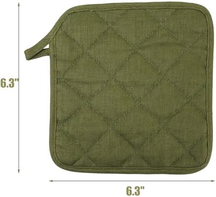100% Linen Pot Holders for Kitchen Set of 4, Double Linen Layer, Cotton Lining & Hanging Loop, Heat Resistant Hot Pads Pot Holders for Cooking Kitchenaid- Green