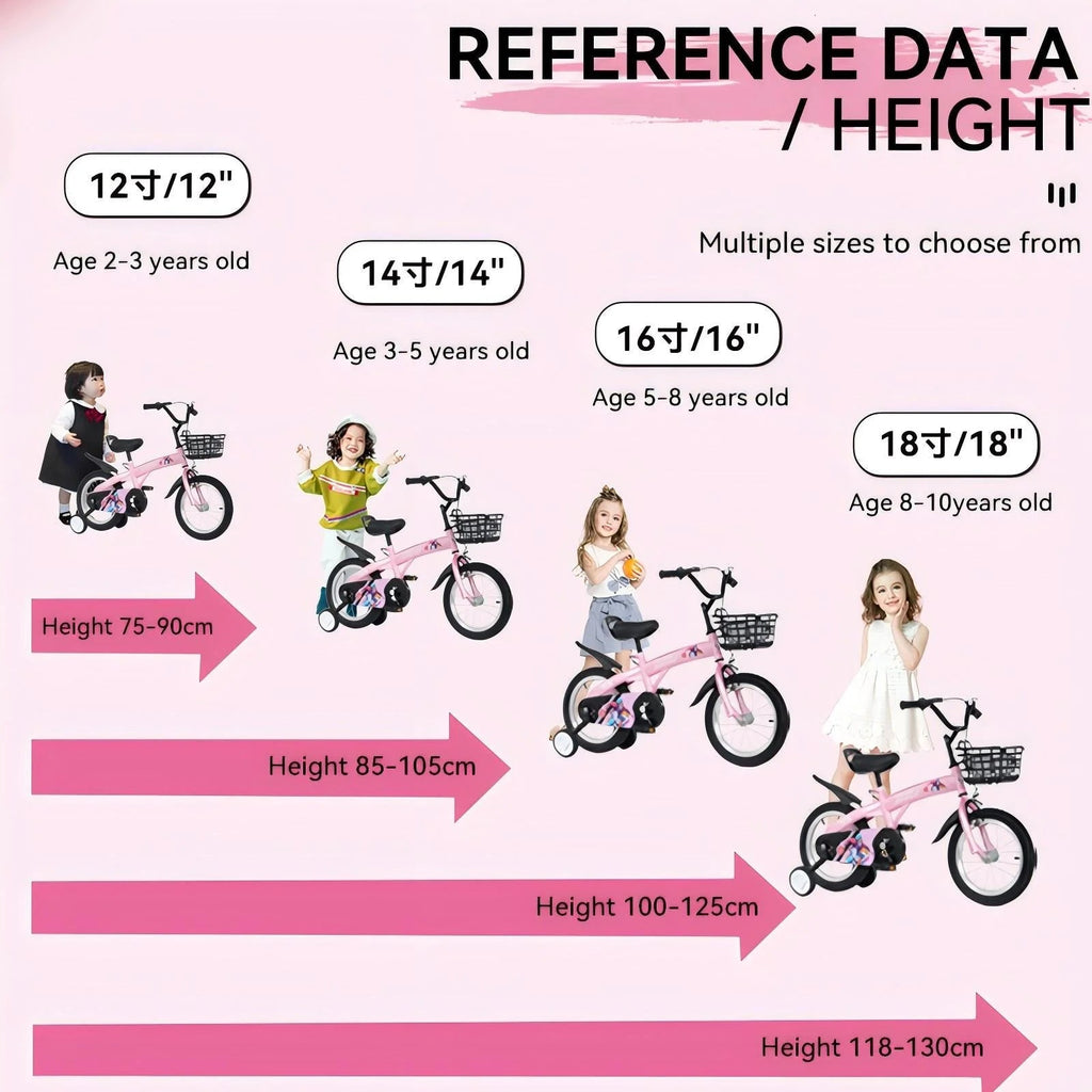 Baprem 18" Girls Bike for 5-9 Years Old Kids, Cute Kids Bike with Training Wheels, Steel Frame Sporty Children Bicycle, Pink