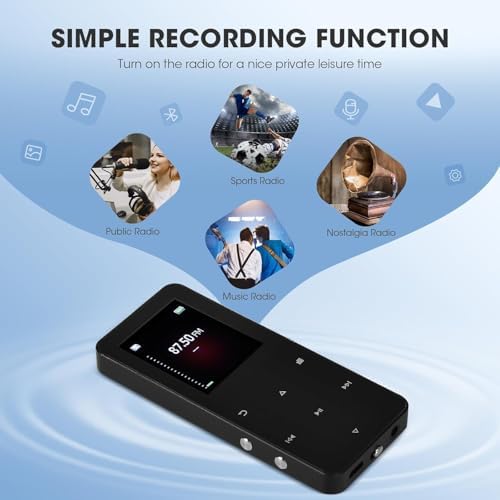 144GB MP3 Player with Bluetooth 5.2, Music Player with Built-in Speaker/FM Radio/Voice Recorder/E-Book Reader, Lossless Sound Multifunctional Mini Design Ideal for Sport Running (Earphones Included)