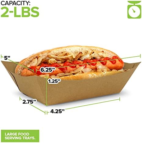 100 Pack 2-Lb Brown Kraft Paper Food Trays, Heavy-Duty Paper Food Boat, Disposable Serving Trays for Party Snacks, Hot Dog, Picnic, Taco Bar, Seafood, Nachos Plates, BBQ, carnival, birthday party