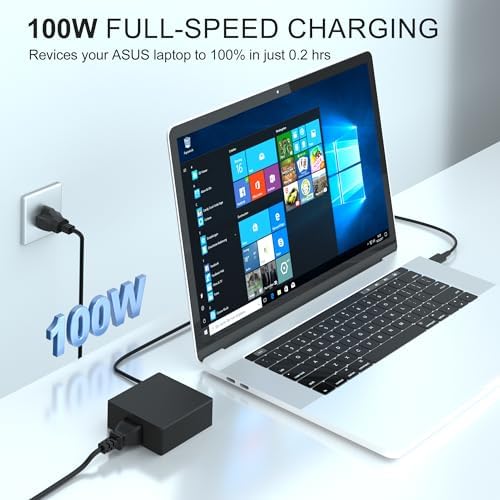 100W USB-C Laptop Charger for Asus - Fit for ASUS ROG A20-100P1A, Flow Z13 X13, 100W PD Fast Charging for Asus ROG Flow Acer HP Lenovo ThinkPad MacBook Type C Adapter, Fit for 90W 65W 45W 27W 15W