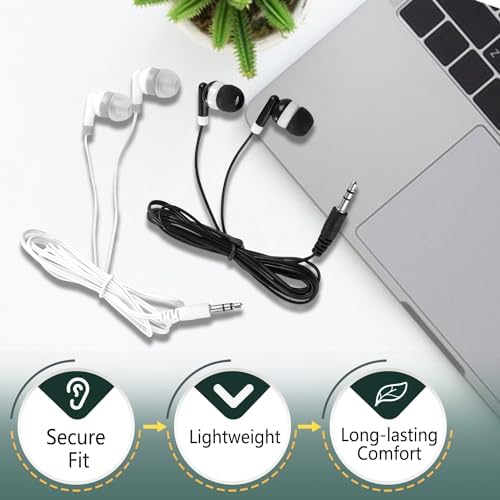 100 Pack Classroom Earbuds Headphones Bulk for School Kids Children, Wholesale Durable Earphones Class Set for Students (XPG101,100 White)