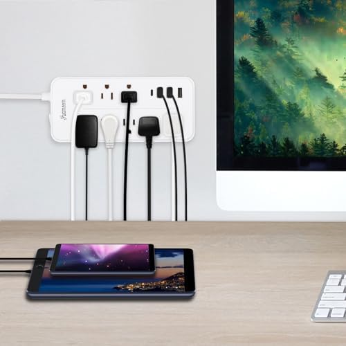 15FT Surge Protector Power Strip Extension Cord with Usb C, Asamoom Flat Plug Power Strip With Long Cord,8 Outlets and 3 USB & 1 USB-C Port,1700J Wall Mount Desk Multiple Outlets for Home Office White