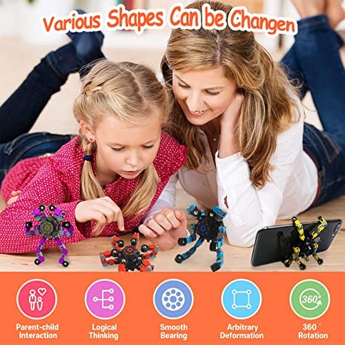 12 Pack Funny Sensory Fidget Toys,Deformable Chain DIY Robot Spinners Fingertip Stress Relief Gyro Toy Birthday Gifts Goodie Bag Easter Basket Stuffers Classroom Prizes Party Favors for Kids Adults