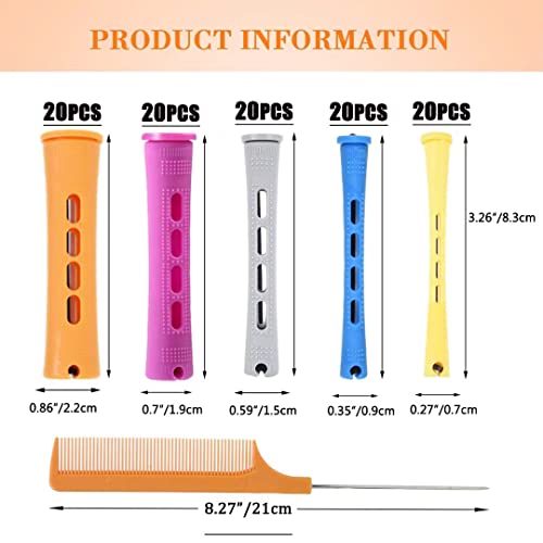 100pcs Perm Rods Set for Natural Hair Plastic Cold Wave Rods Hair Rollers Hair Curling Rods for Long Short Hair Perms Rods for Women Hair DIY Hairdressing Tools（Orange+Purple+Gray+Blue+Yellow）