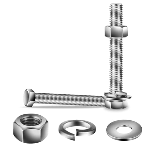 1/4-20 x 6" Hex Head Screw Bolt, Nuts, Flat & Lock Washers, 10Pcs 18-8 (304) Stainless Steel, Fully Threaded, by SG TZH