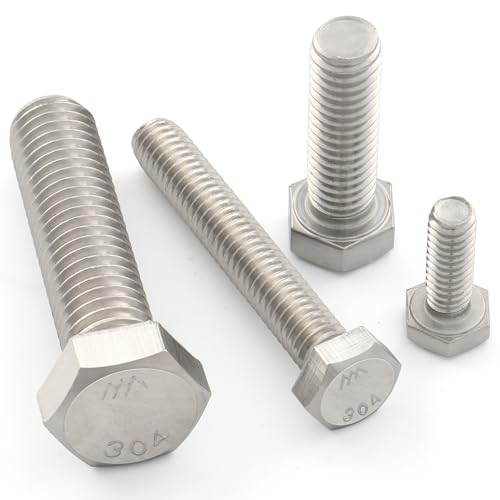 12Pcs 1/4-20 x 5 Hex Head Screws Bolts,304 Stainless Steel 18-8,Fully Threaded,External Hex Drive,Mounting Chair,Rail,Pump,Wheels,Handles,Antenna Parts,Boat and Plastic Bumpers(VG10213)