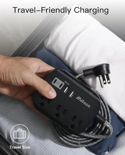 10FT Power Strip with USB Ports - Extension Cord with 3 Outlets and 3 USB Charging Ports, Flat Plug, Wall Mount, No Surge Protection for Cruise Ship Travel, Desk Accessories for Dorm Room Essentials