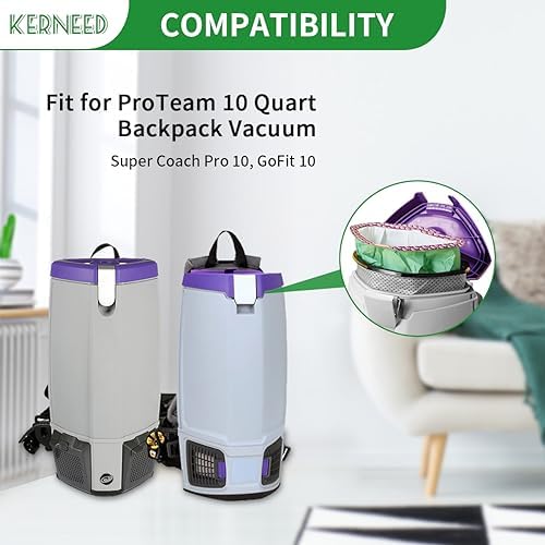 12 Pack 107313 Micro Filter Bags Replacement for ProTeam 10 Quart Backpack Vacuum: Super Coach Pro 10, GoFit 10, #107313 Open Triangular Collar