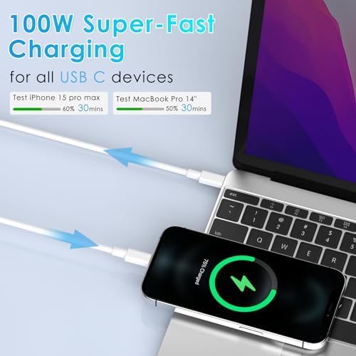 100W USB C Charger GaN Compact Wall Fast Charger for MacBook Pro/Air, ThinkPad, Dell XPS, Samsung Galaxy S23/S22, Google Pixelbook, iPad Pro, iPhone 15 Pro 5A Type C Laptop Power Adapter