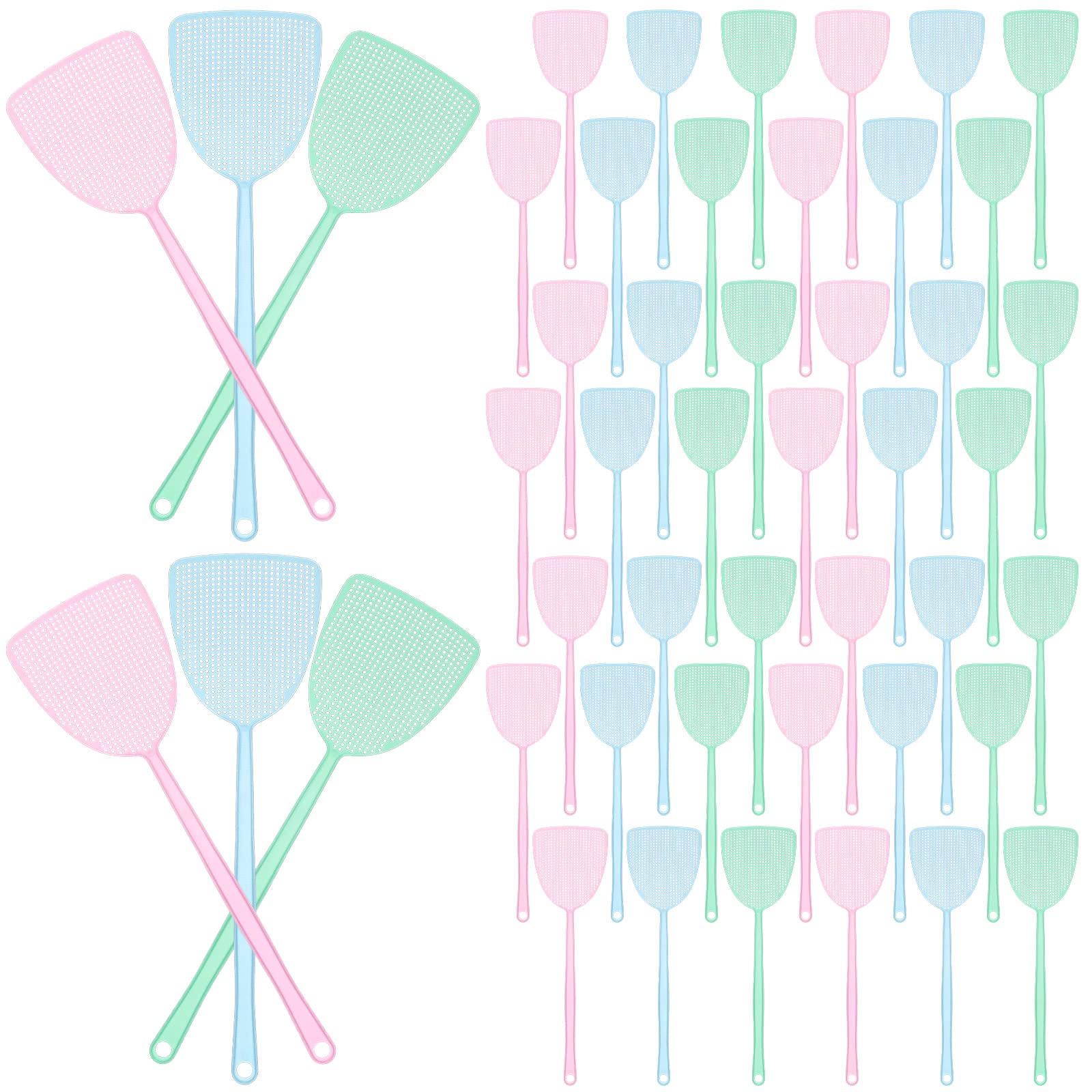 100 Pieces Fly Swatter Plastic Fly Swatters Heavy Duty Colorful Strong Flexible Manual Fly Swat Set Strong Durable Flexible Long Handle Manual Swat Flies and Mosquitoes Striking Fly Swatters Set