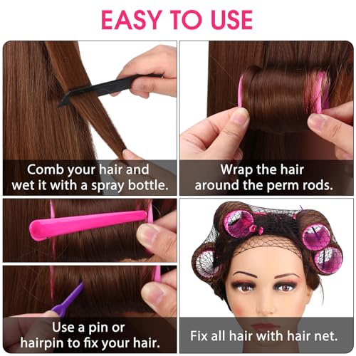 141 Pieces Hair Rollers Set Include 60 Plastic Hair Rollers (Red,6 Size)