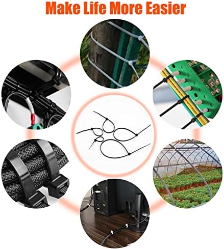 14 Inch Zip Ties (Bulk 1000 Pack Black),60LBS Tensile Strength Heavy Duty Cable Wire Ties With Self-Locking Adjustable Durable Nylon Tie Wraps for Indoor Outdoor