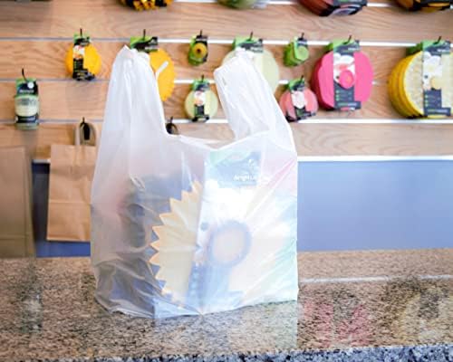 100 Large Plastic Grocery T-Shirt Bags - Plain White 12" x 6" x 21" by JA Kitchens