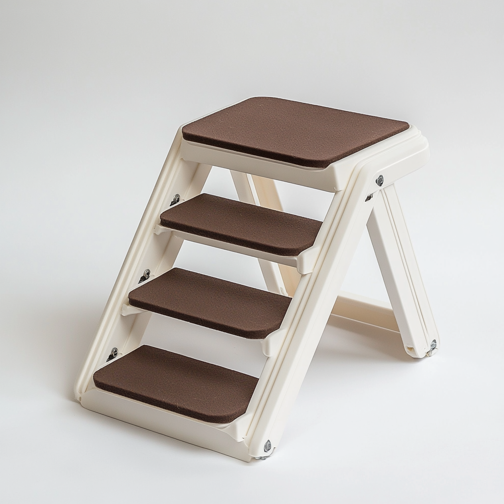 Varyx Foldable Pet Stairs for High Beds - Lightweight Portable Dog Stairs with Safety Side Rails - Non-Slip Felt Treads - Supports up to 120 lbs - Cream