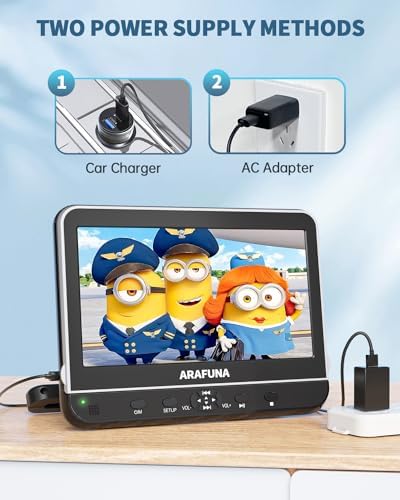 10.5" Dual Portable DVD Player with 1080P HDMI Input, Arafuna Car DVD Player Dual Screen Play A Same or Two Different Movies, Headrest DVD Player for Car Support USB/SD, Last Memory