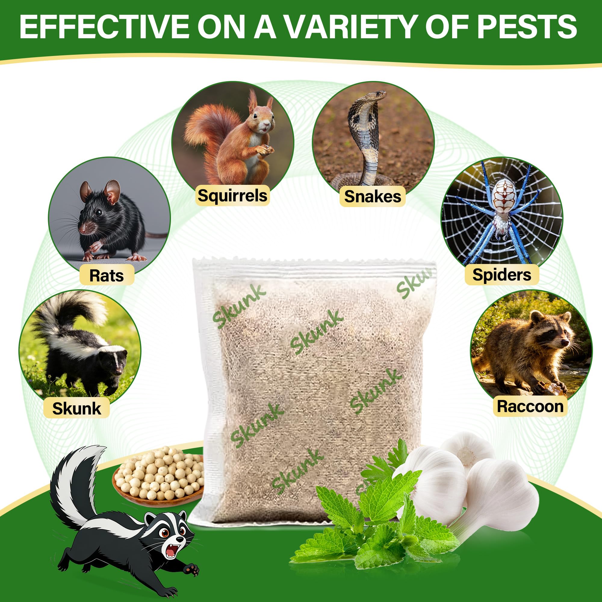 12 Pack Peppermint Skunk Repellent Pouches, Natural Raccoon Repellent Pouch Keep Skunks Out from Outdoor Yard Attic Garden House, Long-Lasting Protection, Safe for Dogs and Children