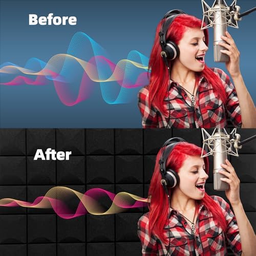 14 Pack Sound Proof Foam Panels |Acoustic Panels Self-Adhesive |12"×12"×2" Quick-Recovery Soundproof Wall Panels | High Density Sound Dampening Panels for Home Studio (Black)