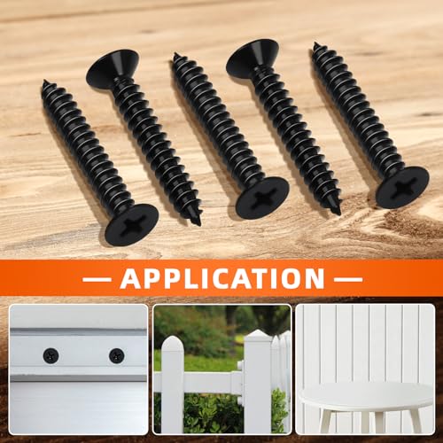 #10 x 1-1/2" Flat Head Wood Screw, Sheet Metal Screws, Stainless Steel 18-8 (304), Black Finish, 100 PCS
