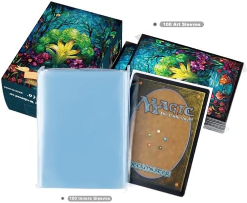 100 MTG Card Sleeves with 100 Inner Sleeves, Textured Back Art Sleeves, Fit Standard Size Cards - Forest