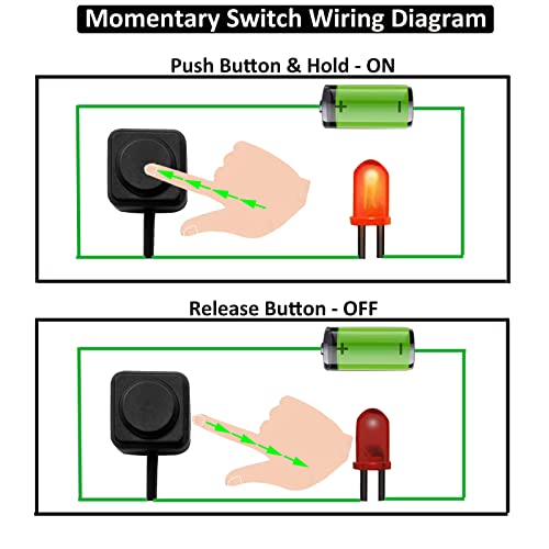 12V 24V Mini02 Momentary Push Button Switch - 11.5 Inch Cable, Surface Mount, DIY Installation