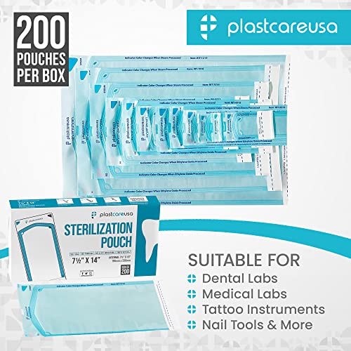 1000 7.5 X 13 Self Sterilization Pouches for Dental Offices, Autoclave Sterilizer Bags Pouch for Dentist Tools, for Cleaning Tools, 200 Pouches Per Box, 1 Box of Paper Blue Film