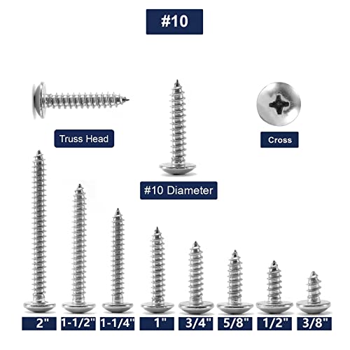 #10 x 1-1/4" Wood Screw 100Pcs Truss Head Phillips 18-8 (304) Stainless Steel Fast Self Tapping Screws by SG TZH