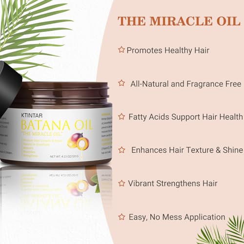 100% Natural Pure Batana Oil for Hair Growth, Unrefined & Organic, Sourced from Honduras - Enhances Hair Thickness, Prevents Hair Loss, Repairs Damaged Hair for Men & Women (4.23 Fl Oz)